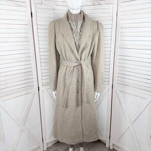 Vintage New York Girl Wool Half Zip Lined Overcoat Button Tan Medium 11